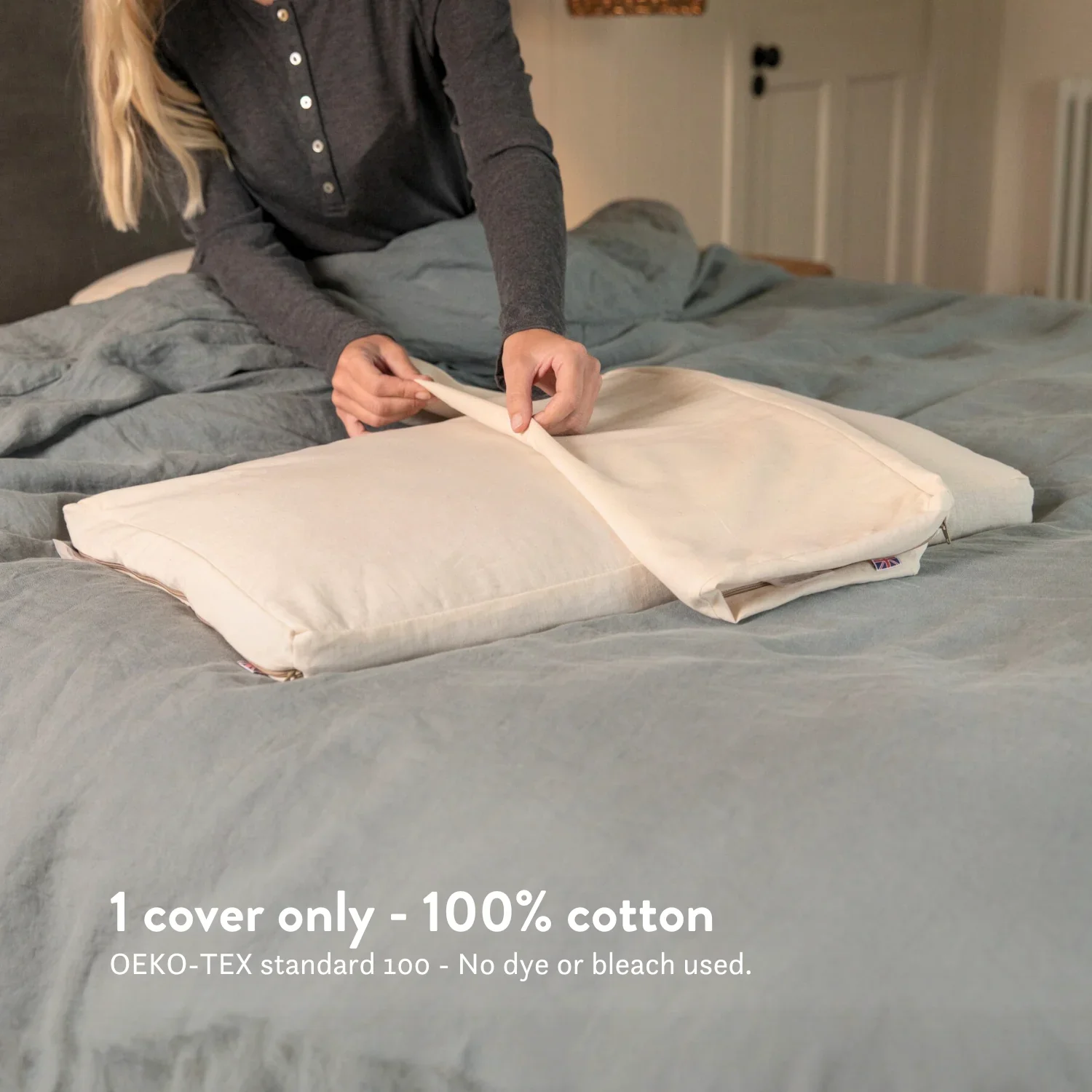Organic Buckwheat Hull Pillow Cover - 100% Cotton - Image 2