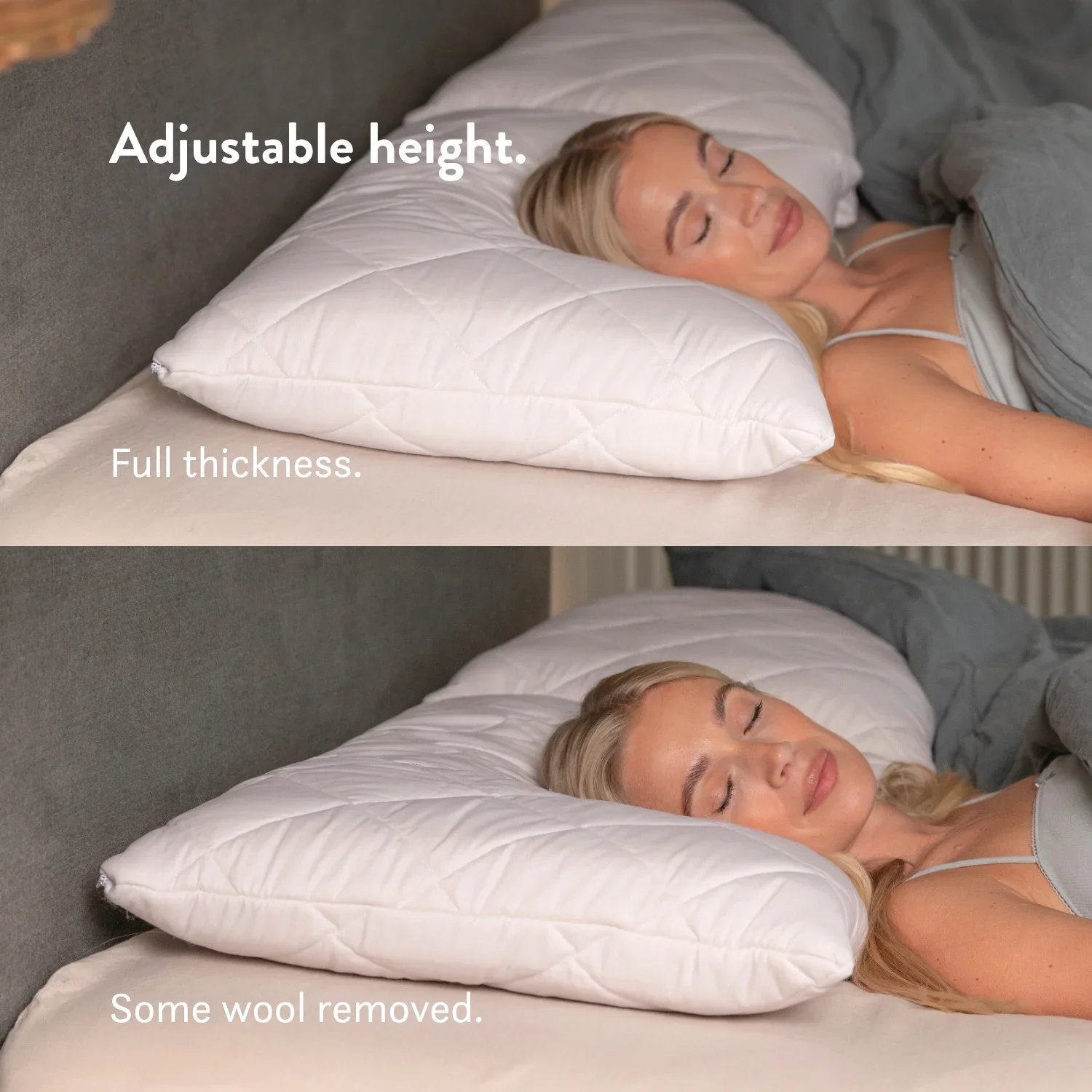 Quilted British Wool Pillow - Adjustable - Image 6